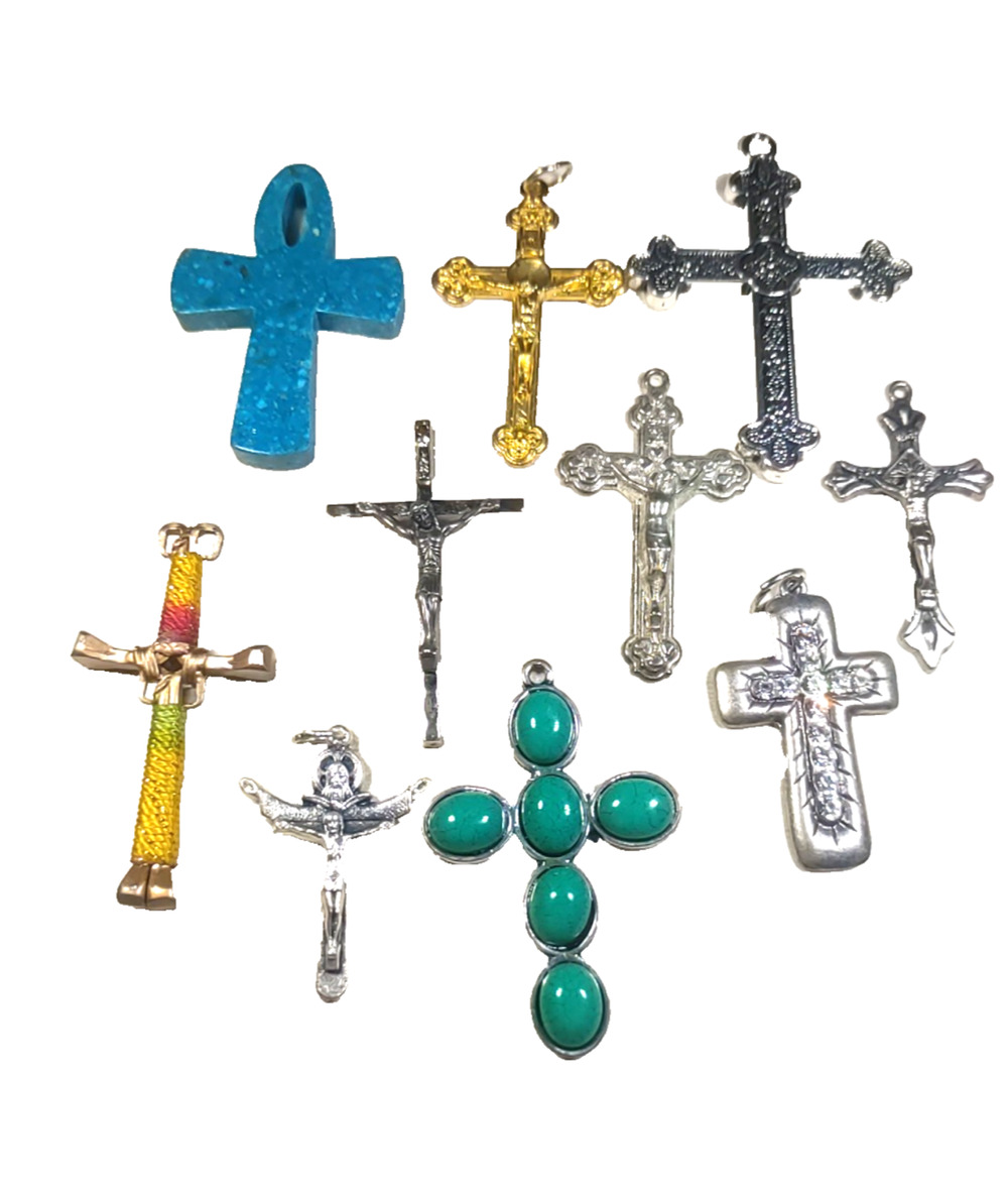 Lot Of 10 Cross Pendants Religous